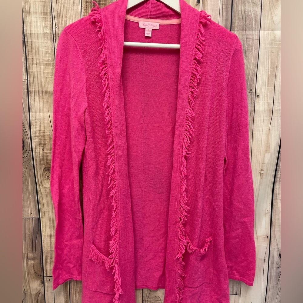 Lily Pulitzer Women’s Bridget Fringe Cardigan in Raz Berry Size Small